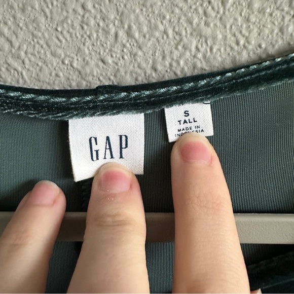 Gap Green Velvet Long Sleeve Shift Midi Dress Small Tall - Picture 2 of 11